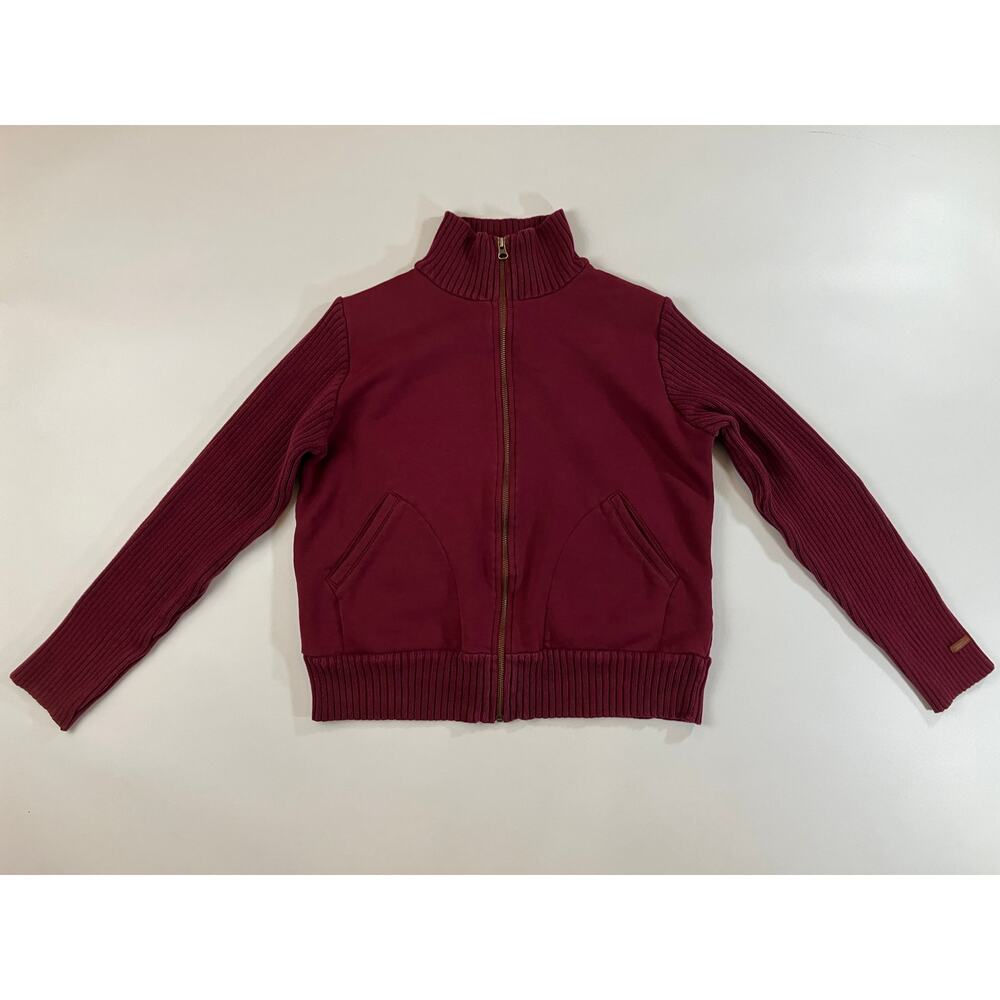 Columbia Women L Burgundy Full Zip Jacket Ribbed Knit Sleeve Fleece Sri Lanka